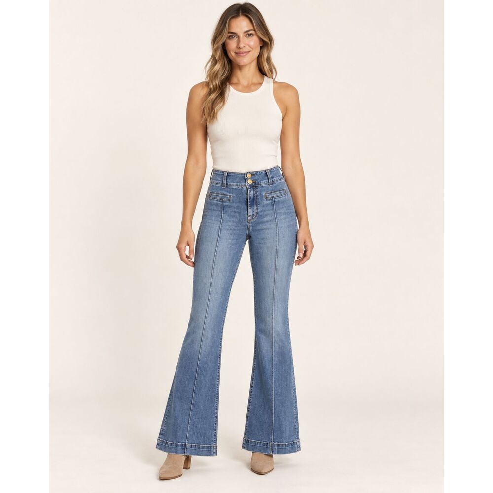 KUT from the Kloth Ana High Rise Flare Jeans Size 6 Pintuck Light Wash